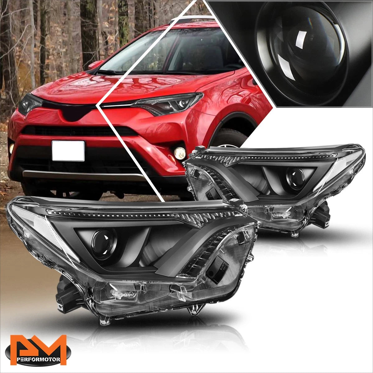 Projector Black Housing Headlight Set for Rav4 (2016–2018)