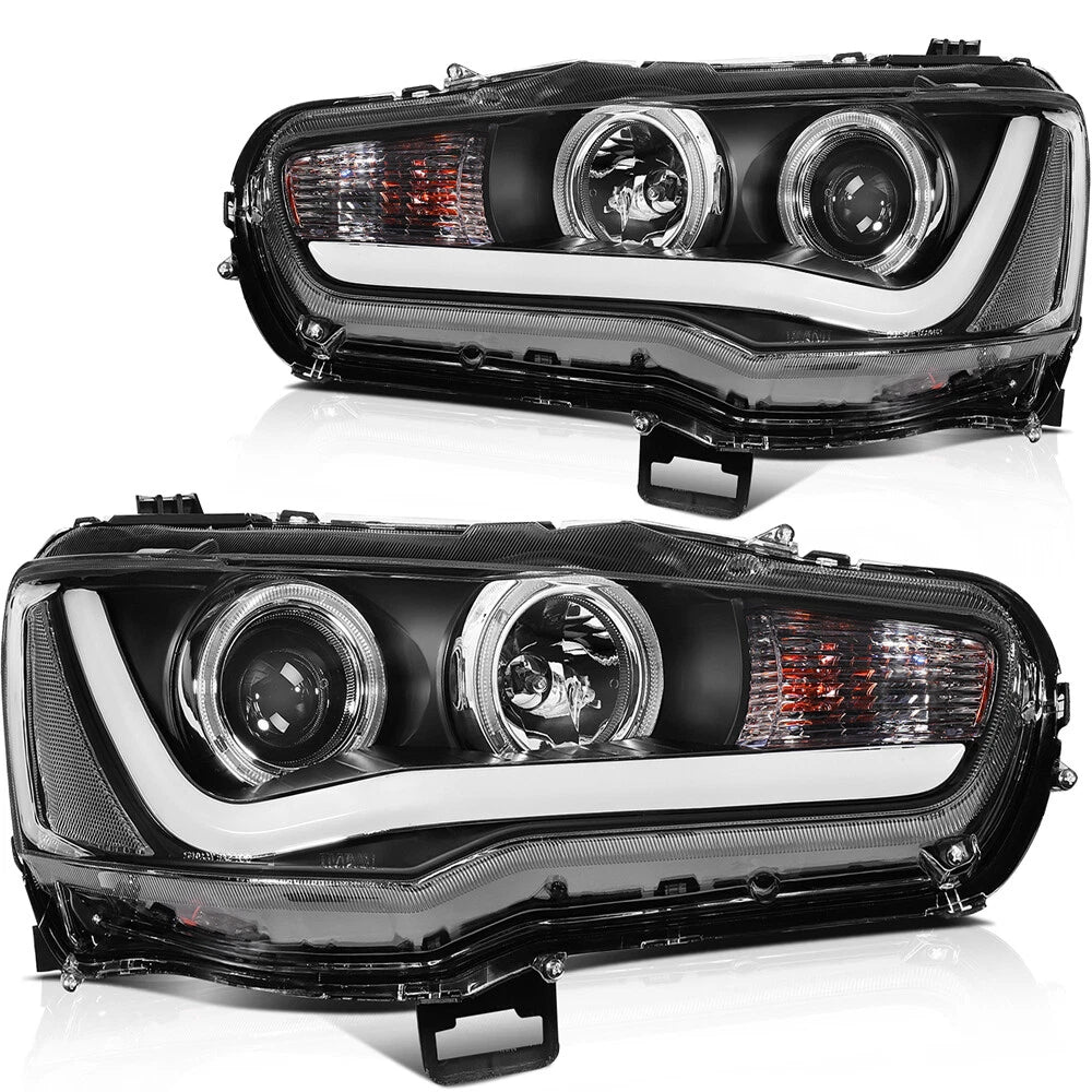 Pair of Black Projector Headlights for Mitsubishi Lancer EVO (2008–2017)