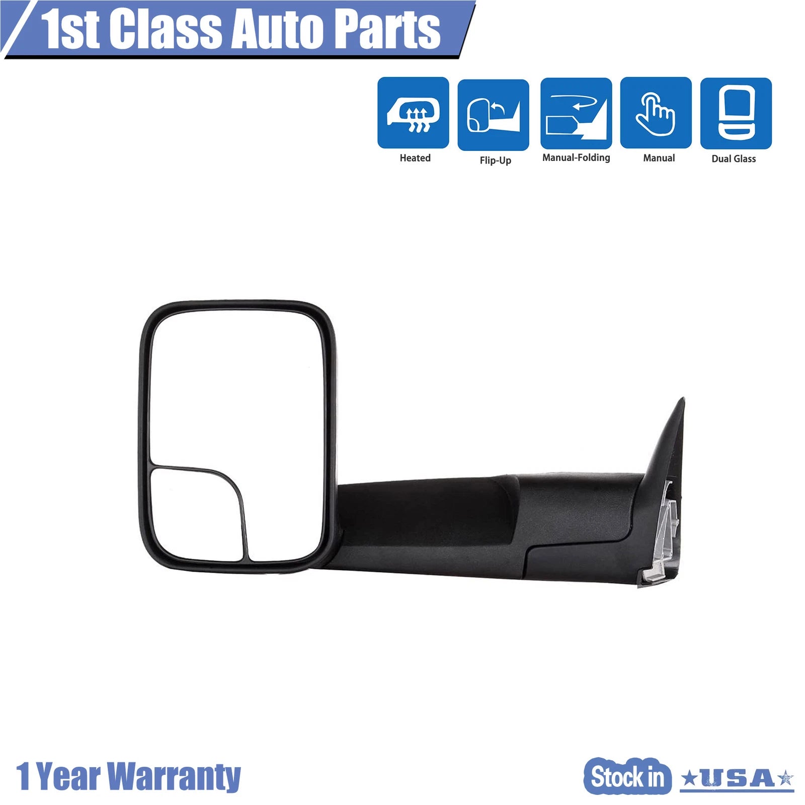 Left Manual Folding Towing Side View Mirror for Dodge Ram Pickup (1994–2002)