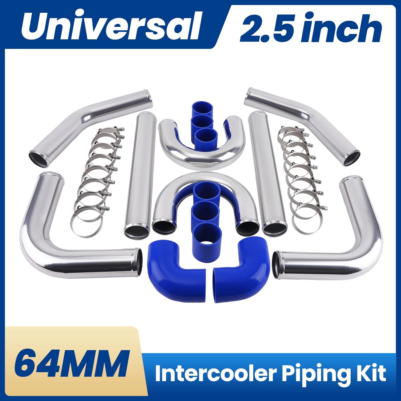 2.5" 3" Universal Aluminum Intercooler Turbo Piping Kit with Hose & Clamp