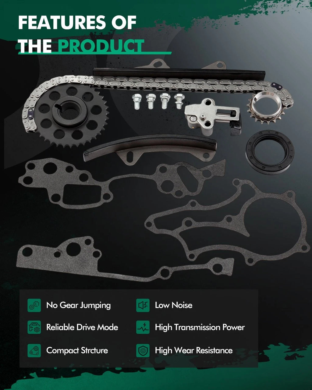 Timing Chain Kit with 2 Metal Guides for Toyota 4Runner Pickup 22R 22RE (1985–1995)