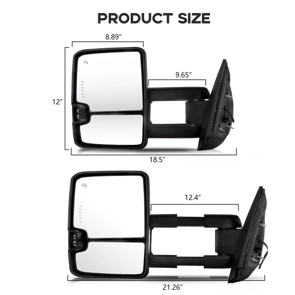 Set of 2 Power Heated LED Signal Towing Mirrors for Silverado Sierra 1500 2500 (2007–2013)