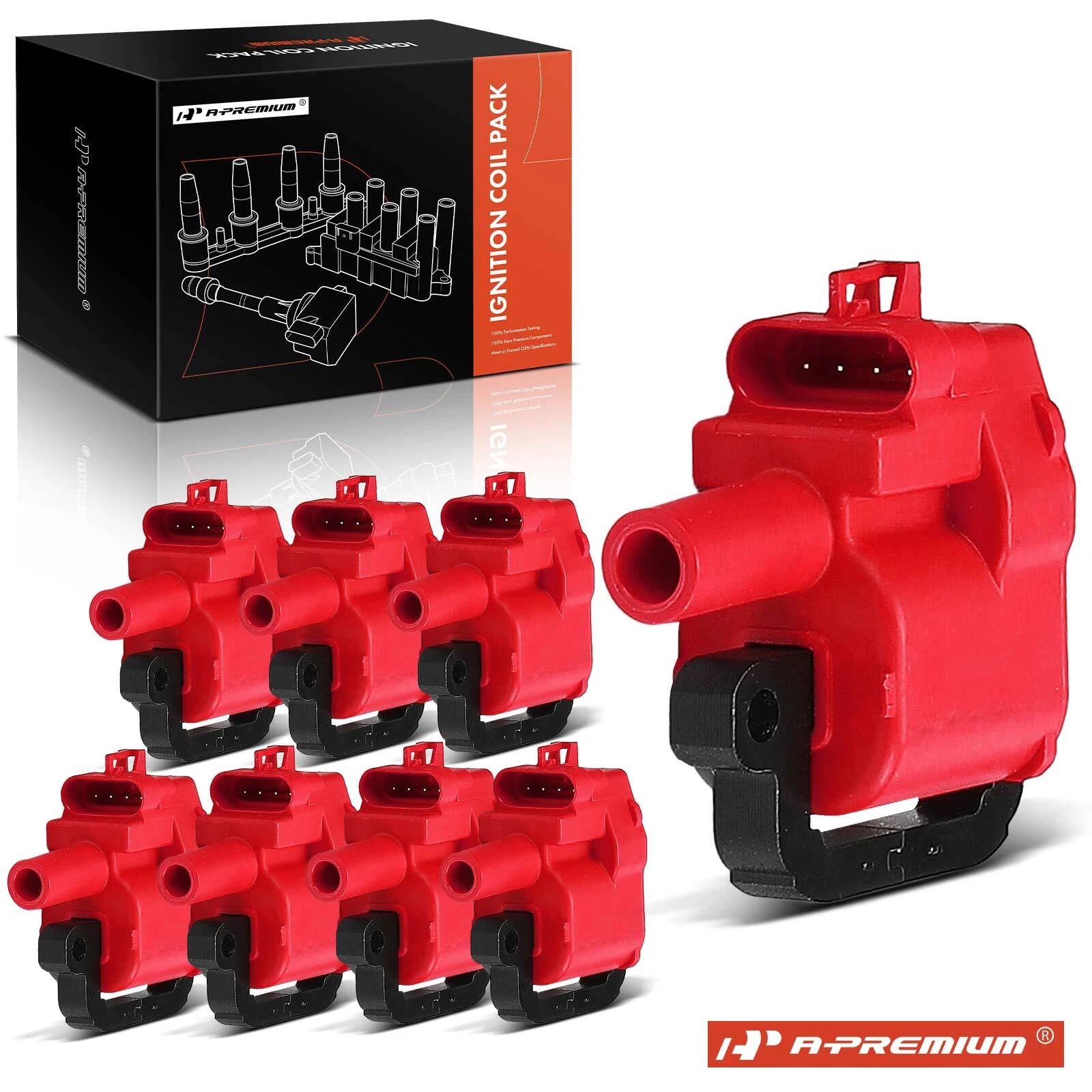 8x Red Ignition Coil for Chevrolet Silverado 2500 HD GMC Sierra 3500 (2001â2007)