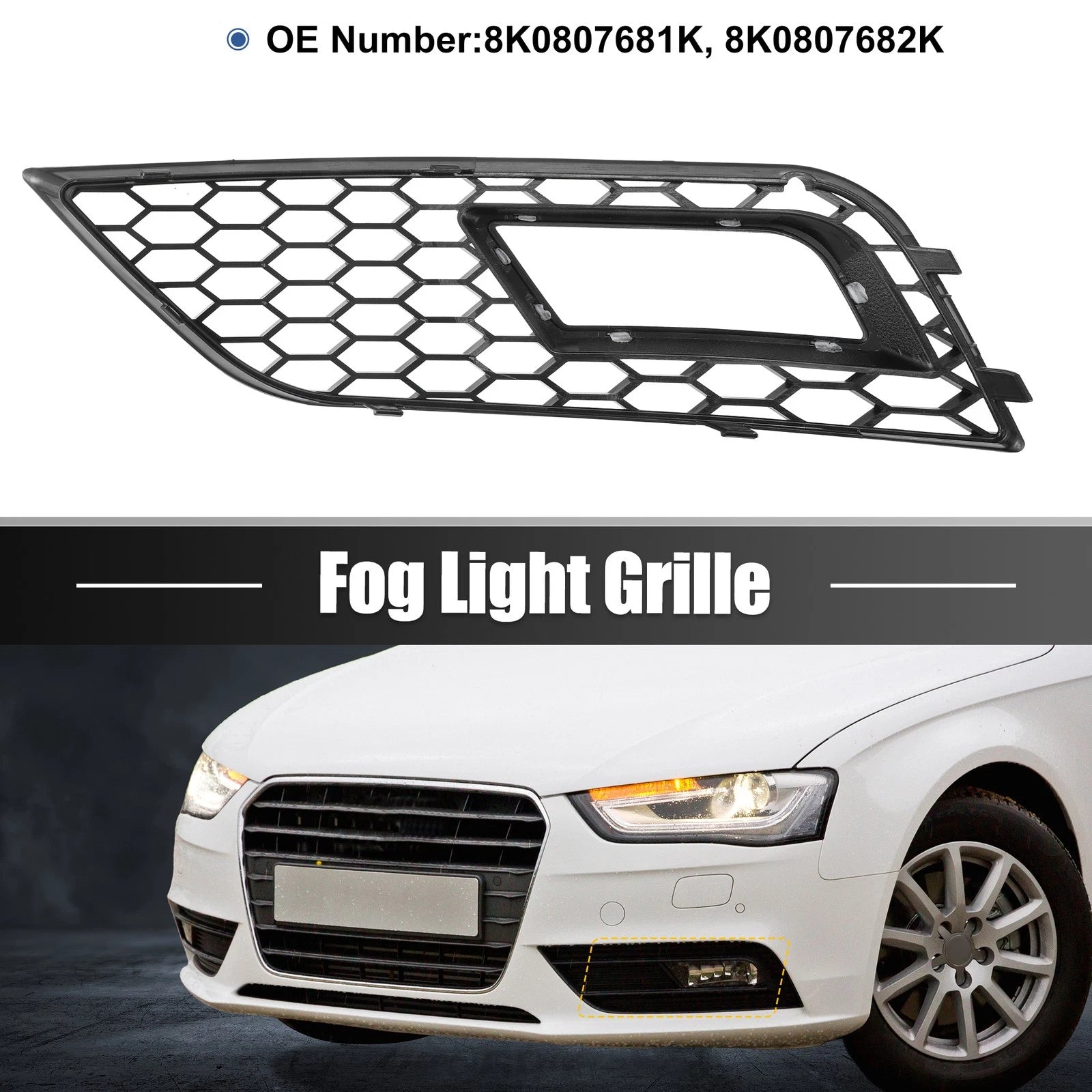 Pair Fog Light Mesh Grille Cover for Audi A4 B8.5 (2013–2016) Black