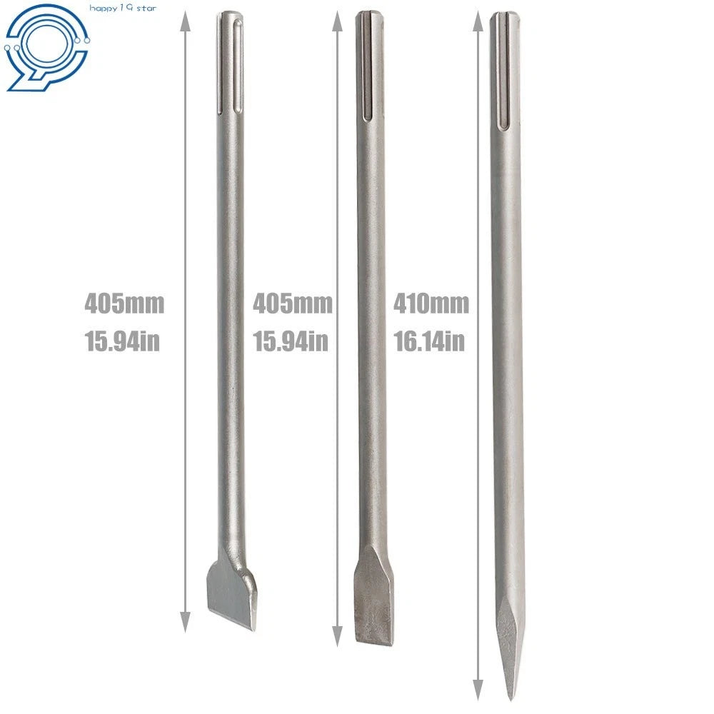 3 Pack SDS Max Bits Set for Long-Point Chisel, Scaling Chisel, Flat Chisel 16"