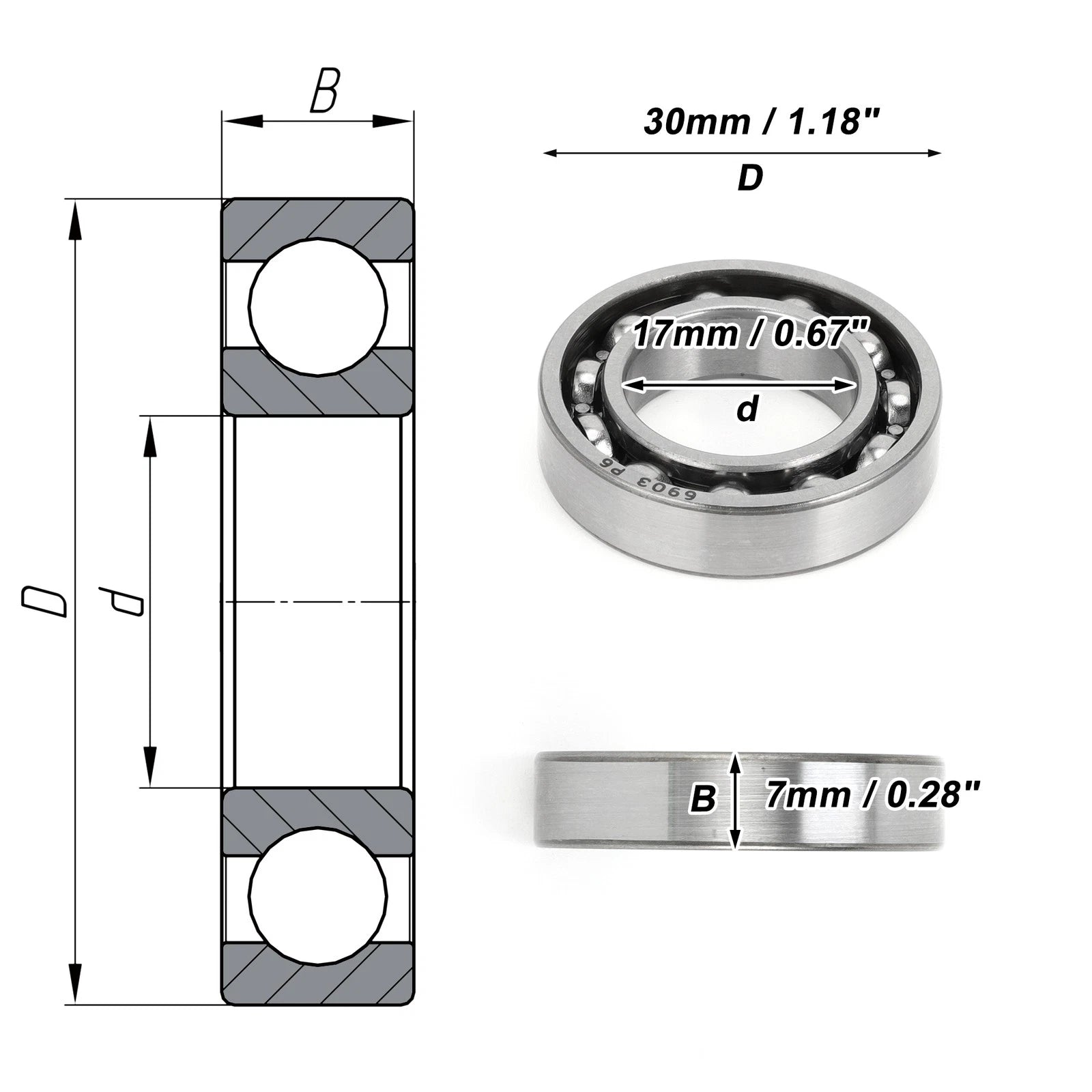 Deep Groove Ball Bearing 17x30x7mm for Scooter Skateboard (1 Pc)