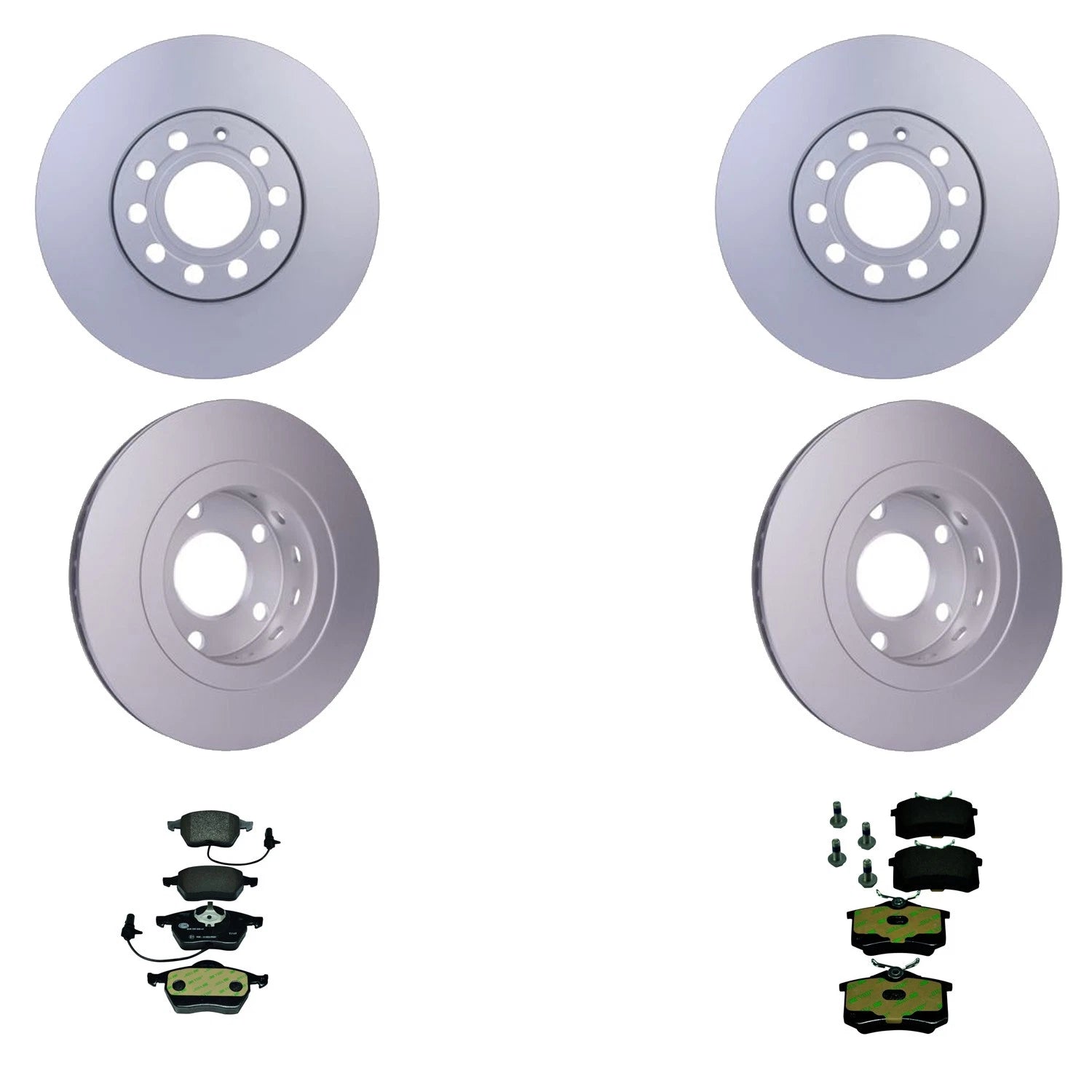 Hella Front Rear Rotors Low-Met Disc Brake Pad Kit for Audi A6 Quattro (2000)