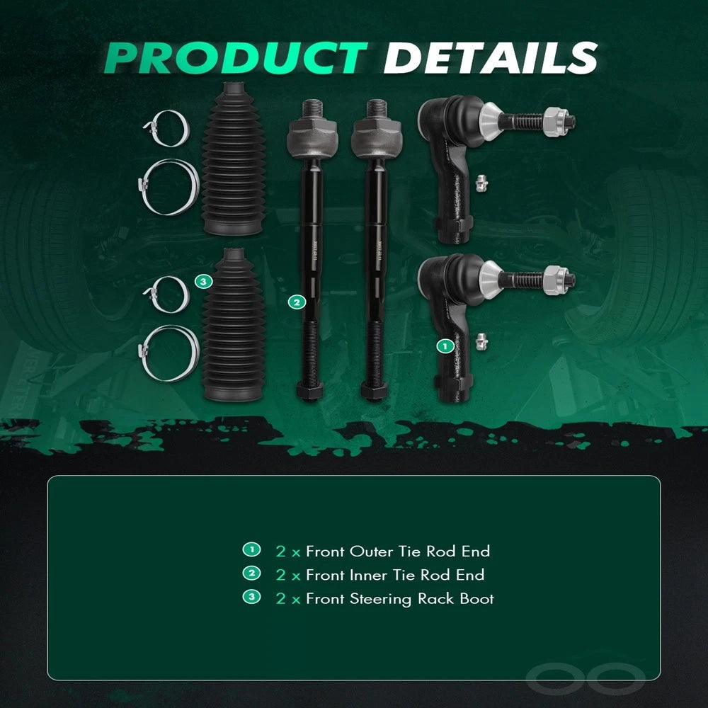 Set of 2 Front Outer Inner Tie Rods for Lincoln MKT (2013–2017)