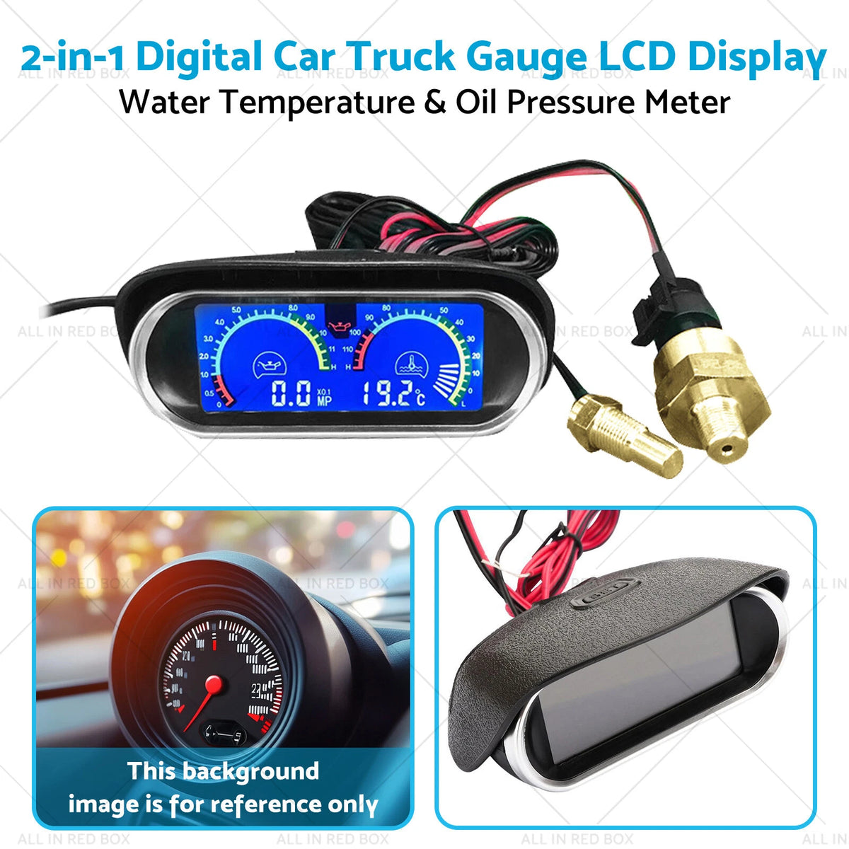 2-in-1 Digital Water Temp Oil Pressure Voltmeter for Truck Car (10mm 1/8)