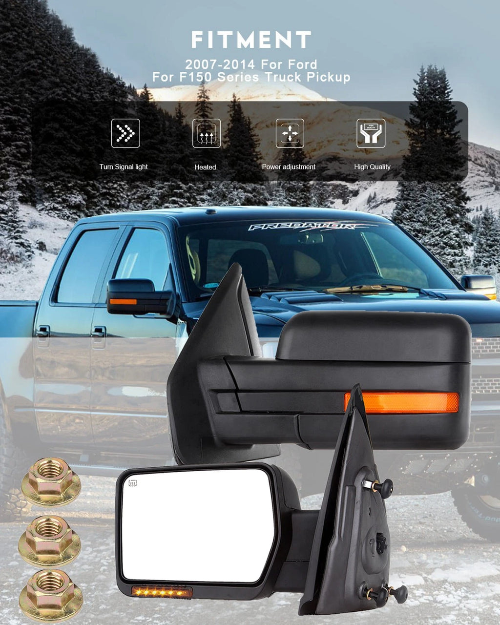 Power Heated Turn Signal Puddle Light Tow Mirrors for Ford F150 (2007–2014)