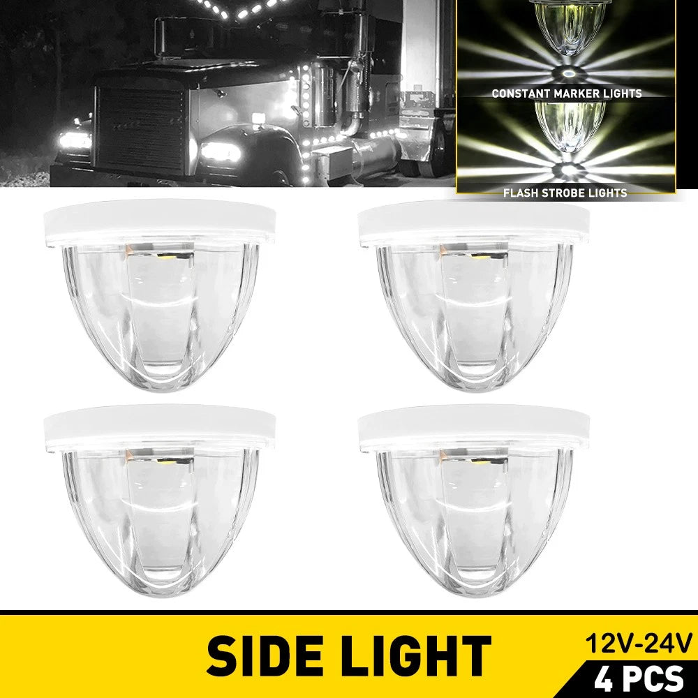 Set of 4 White LED Strobe Side Marker Lights for Truck Trailer
