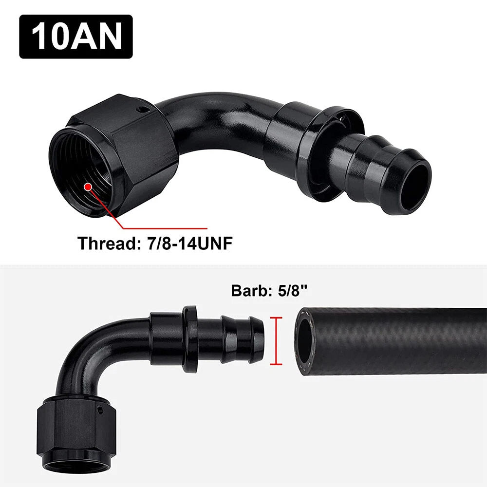 180° Push-On Lock Hose Fitting Adapter for 10AN (12-Pack) (Oil/Fuel)