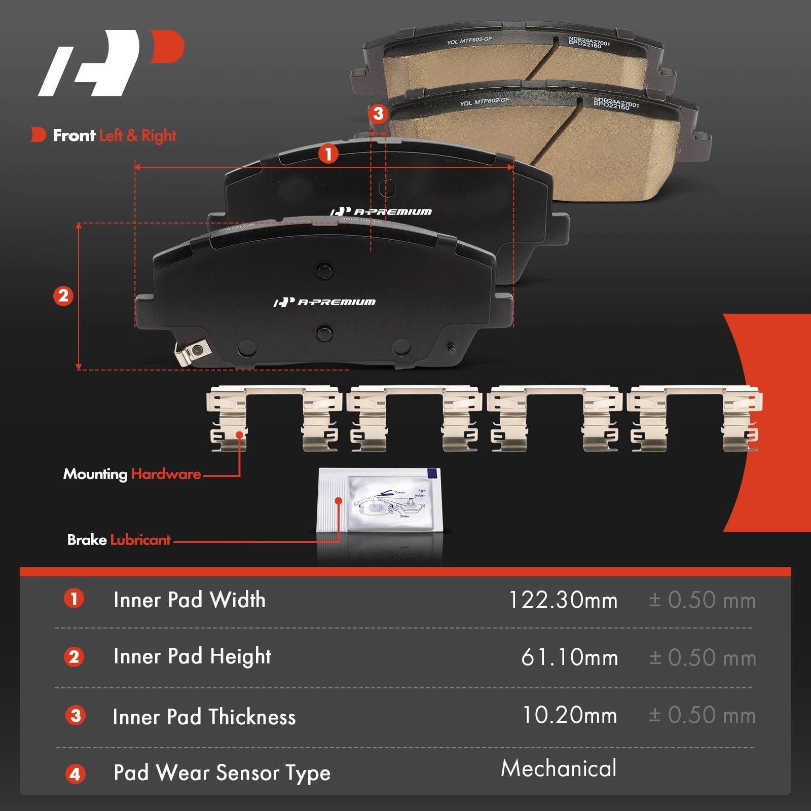 Set of 4 Front Ceramic Brake Pads with Hardware for Kia Telluride (2020–2023)