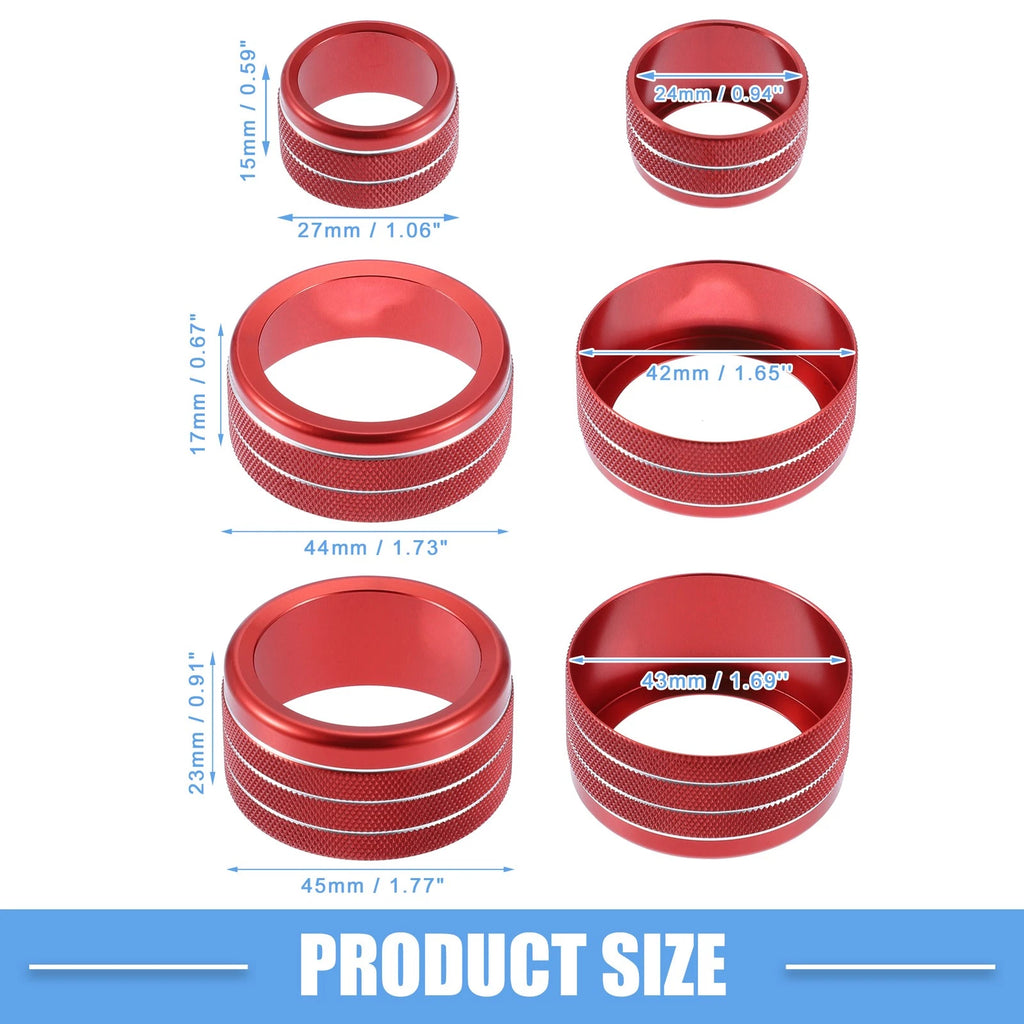 Set of 5 AC Volume 4WD Switch Knob Covers for Toyota Tundra (2014–2021) Red
