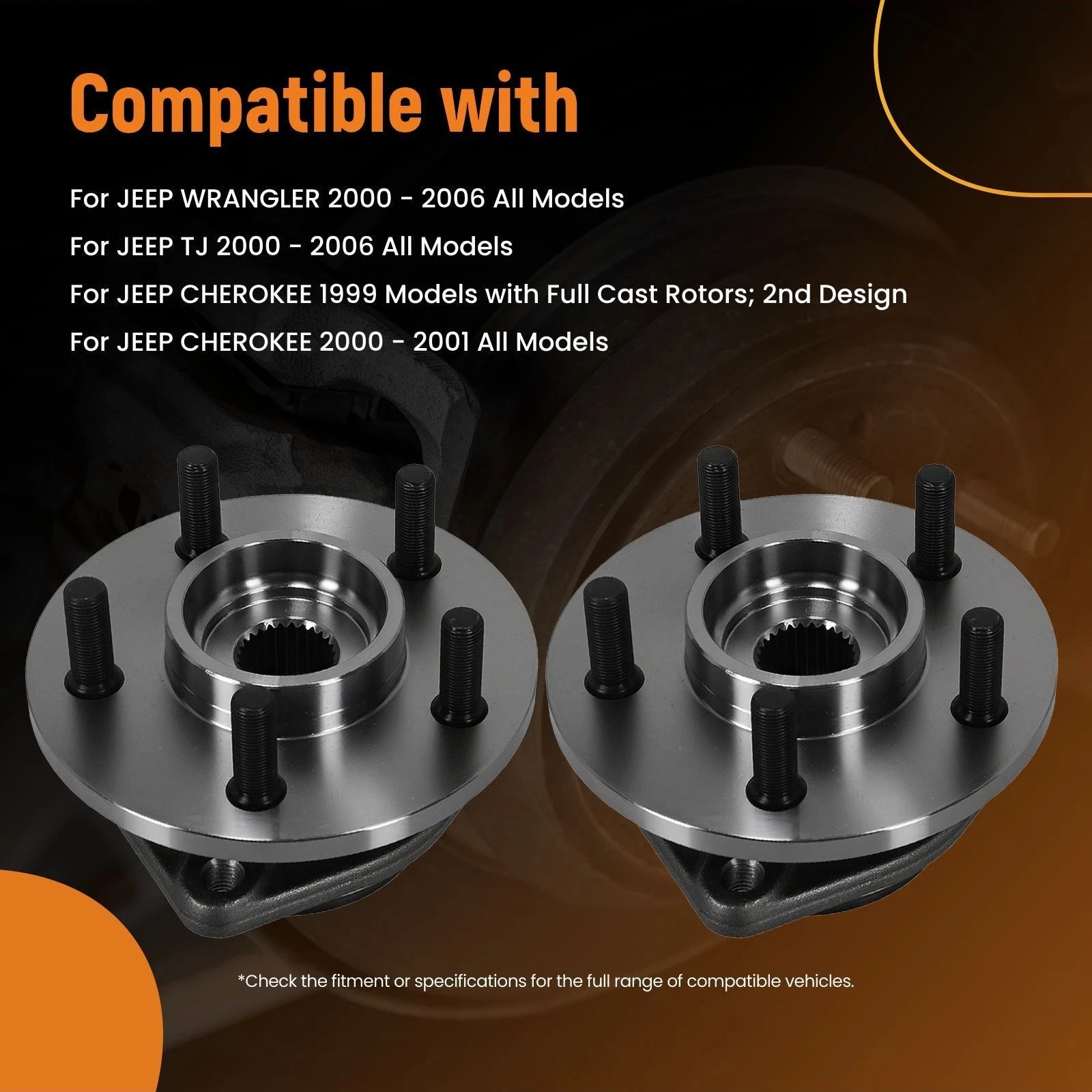 2pc Front Wheel Hub Bearing Kit for Jeep Wrangler/Cherokee (1999–2006) 513158