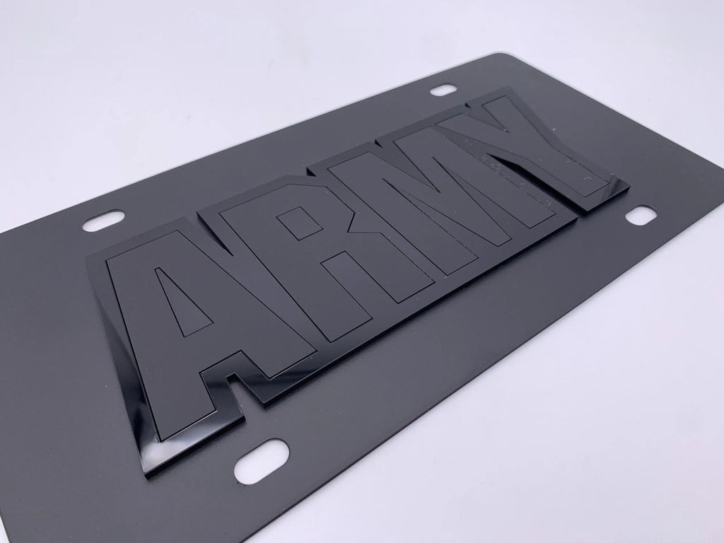 US Army Tactical Black License Plate with 3D Acrylic Logo for Universal Fit