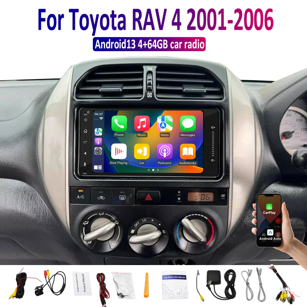 7'' CarPlay Android Auto Radio for Toyota RAV4 (2001-2006) 64GB Head Unit