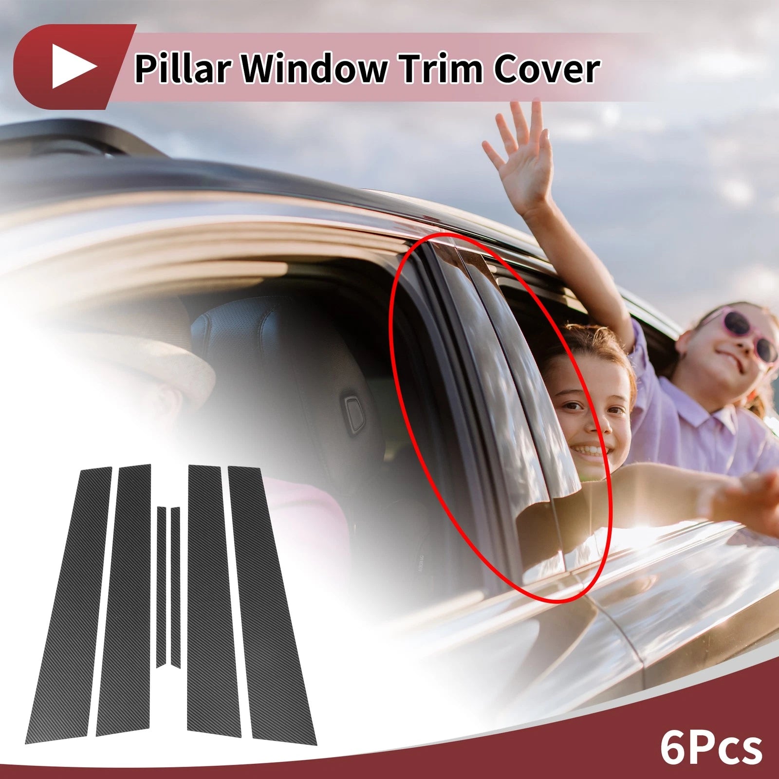 6 Pcs Car Door Pillar Window Trim for Toyota Crown (2009–2012) Black Carbon Fiber