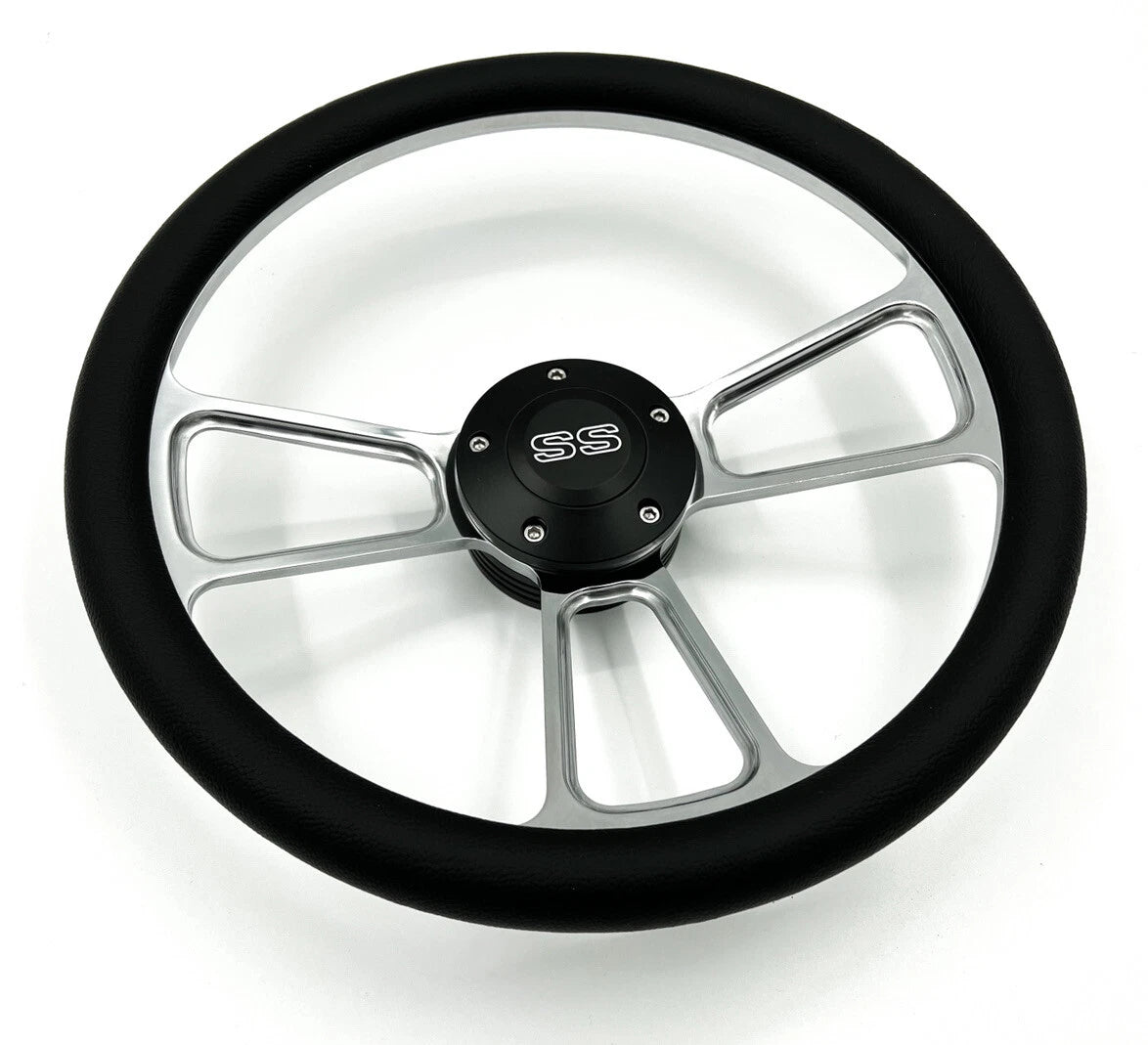 Polished Leather Steering Wheel Black Horn for 1974–1994 Chevy Truck