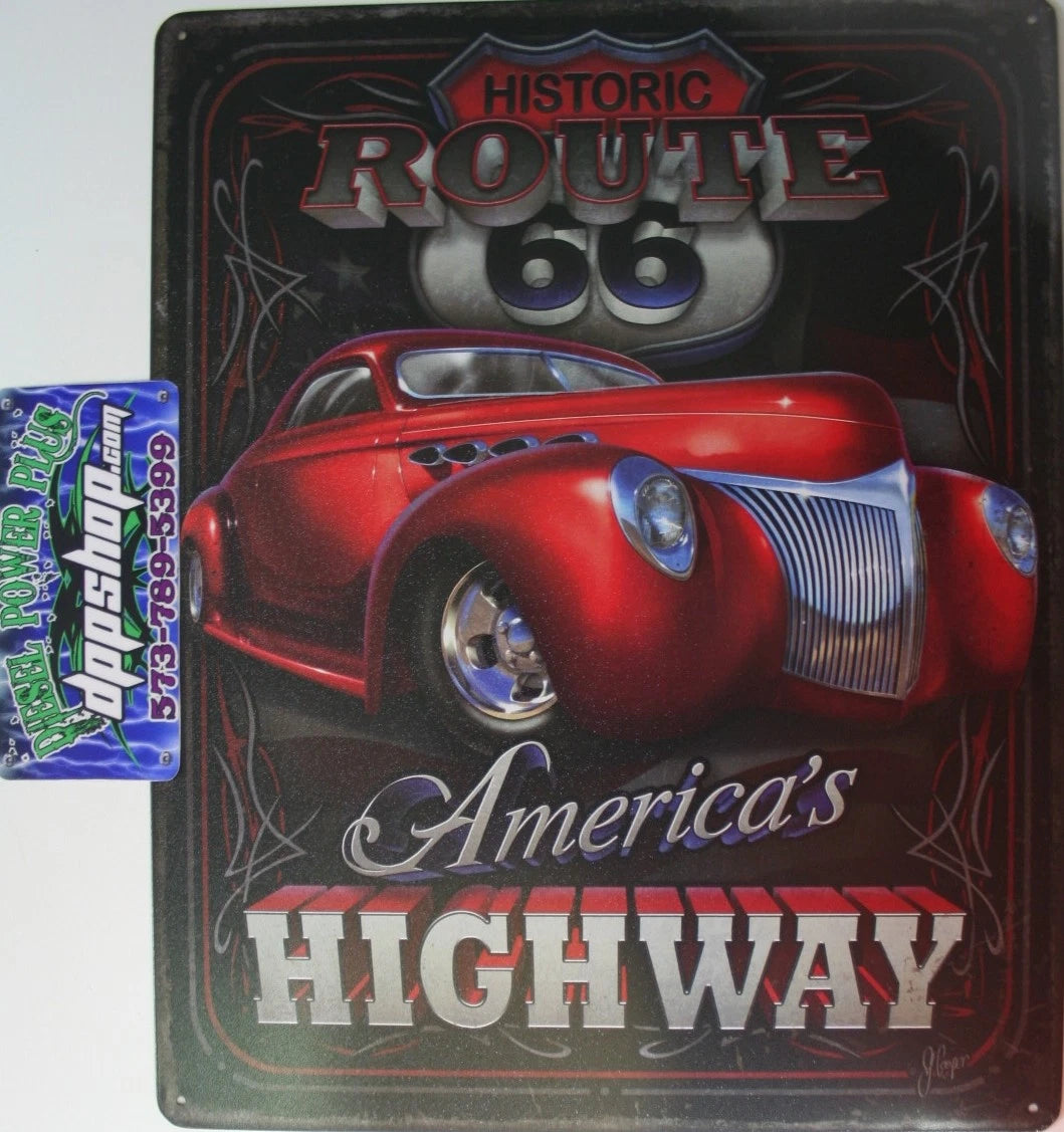 Vintage Route 66 Tin Metal Sign for Ford Hot Rod