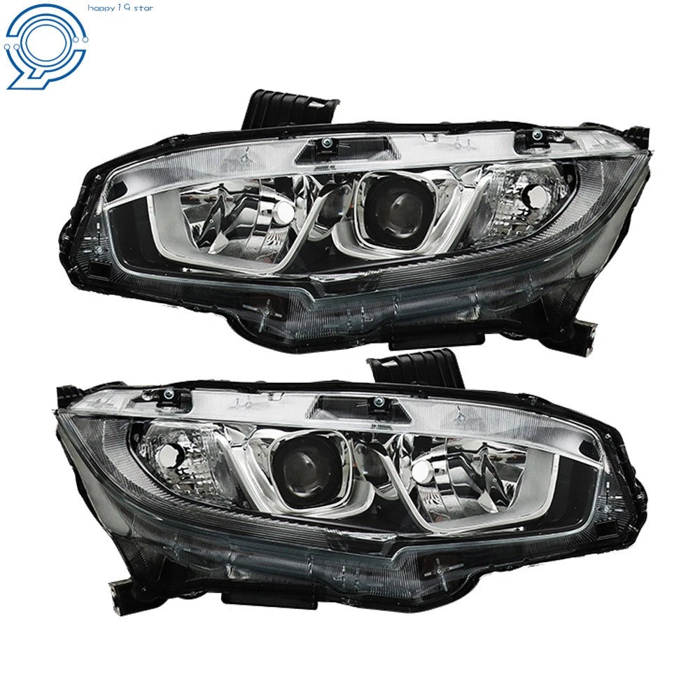 Set of 2 Chrome Housing LED DRL Headlights for Honda Civic (2016–2020)