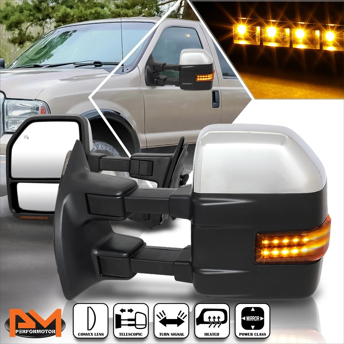 Powered Heated Chrome Towing Mirror w/LED Signal for Ford Super Duty (1999–2007)