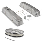 Set of 2 Tall Finned Valve Covers & 12" Oval Air Cleaner for SBC Chevy (1958–1986)