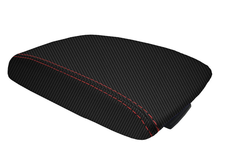 Console Lid Armrest Cover for Mazda 3 (2010–2013) Carbon Fiber Red Stitch
