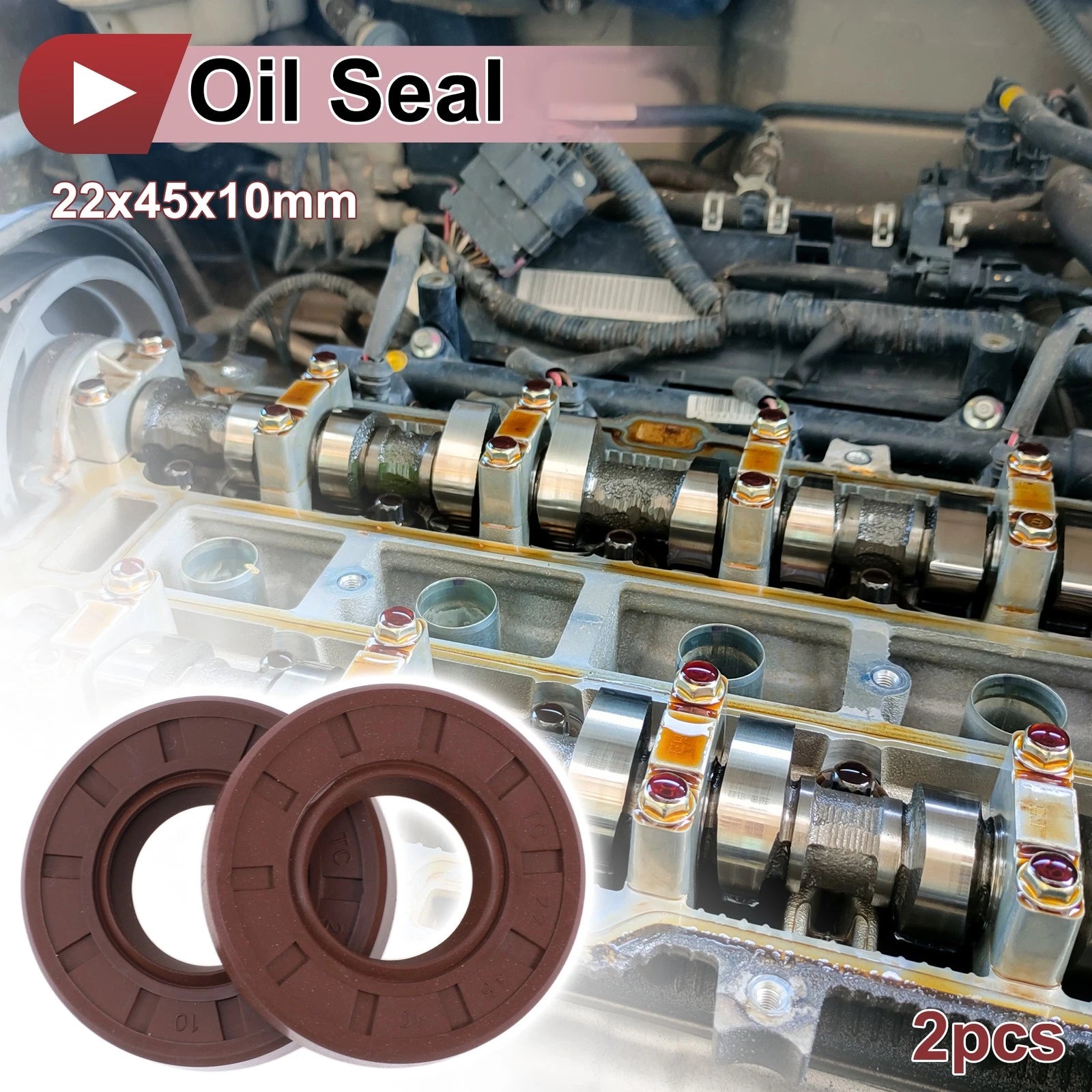 Set of 2 Oil Seal Rotary Shaft Seal FKM Rubber 22x45x10mm  