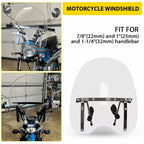 Large Clear Motorcycle Windshield for Universal Fit (7/8'' 1'' 1.25'')