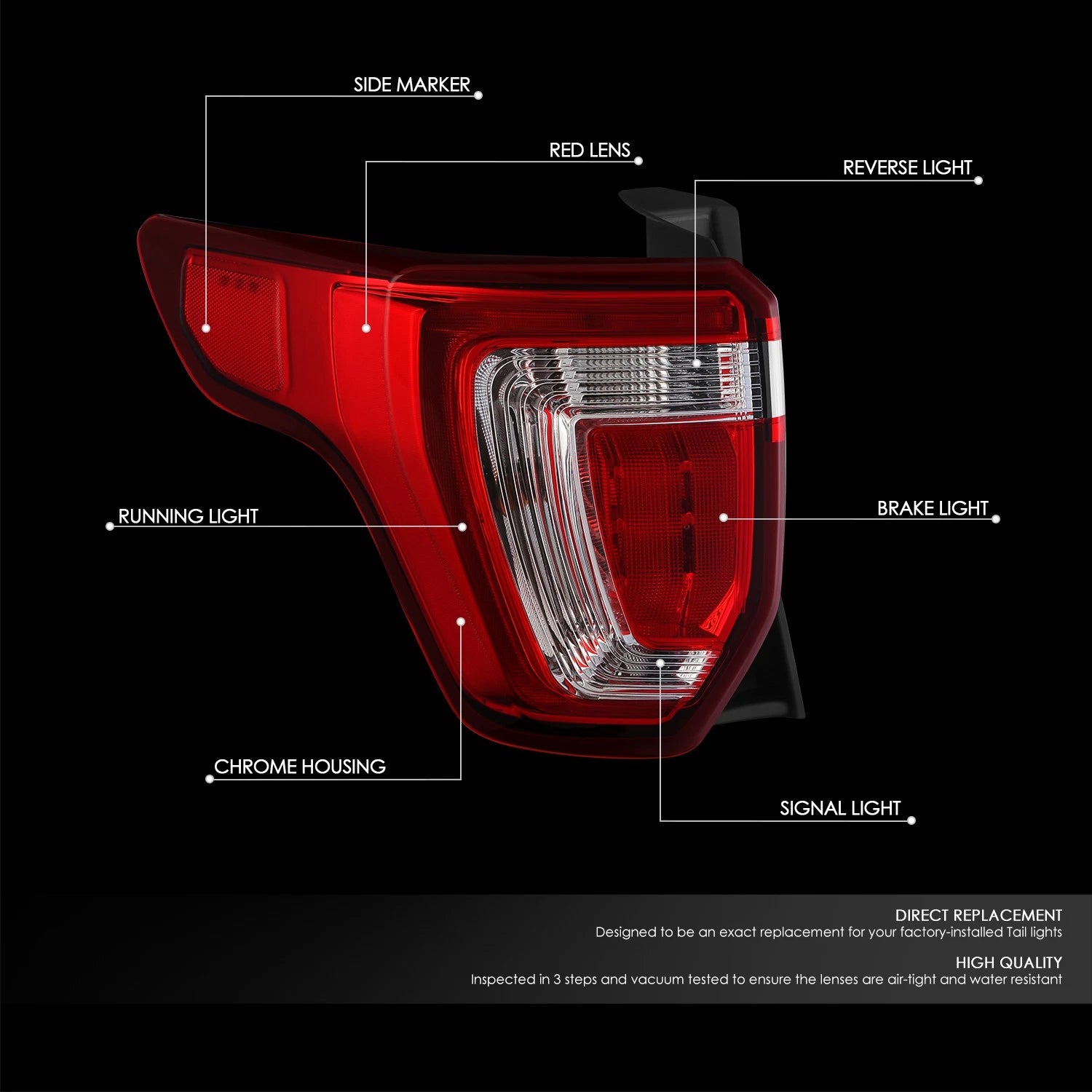 Chrome Red LED Tail Light Assembly for Ford Explorer (2016–2019)