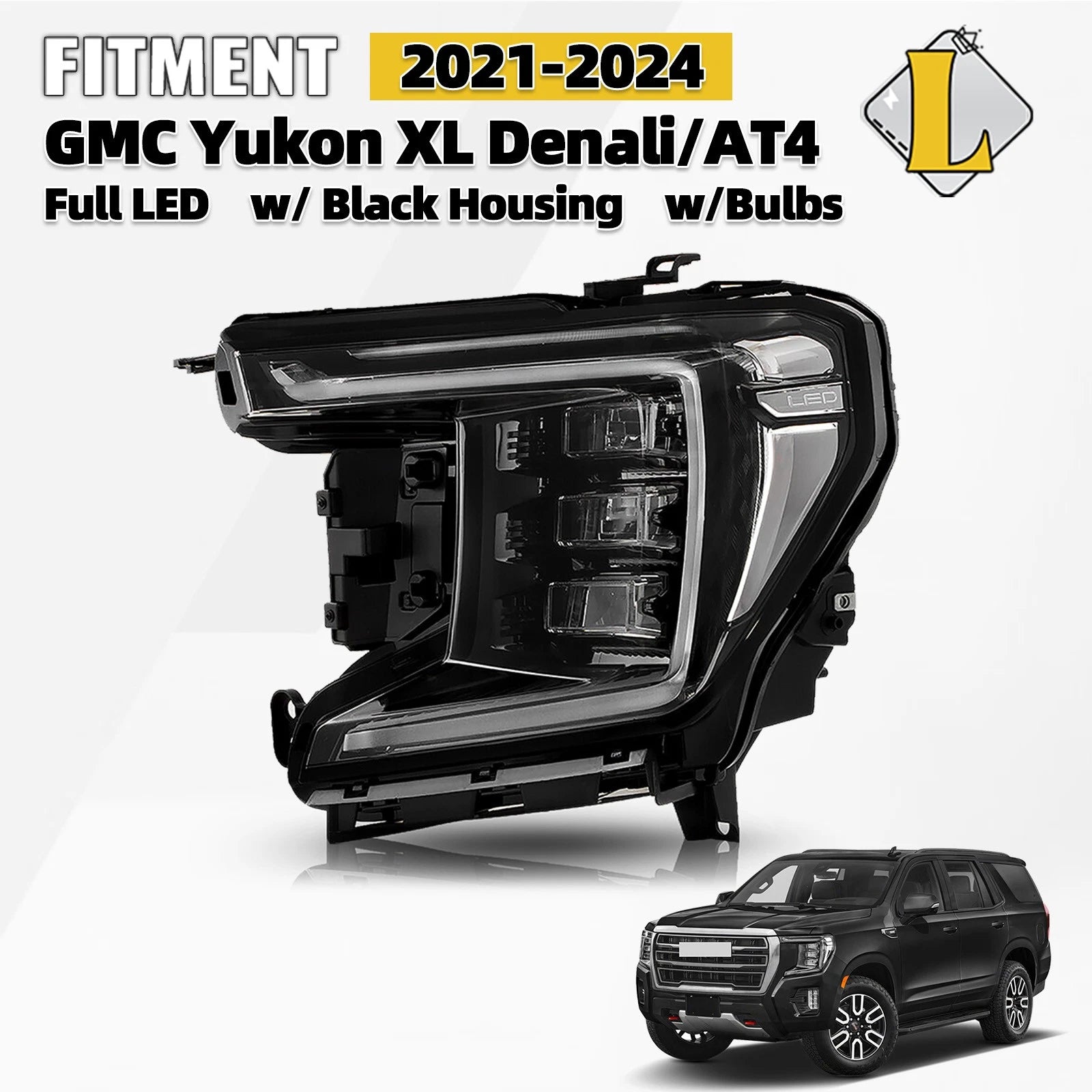 Full LED Driver Side Headlight LH for GMC Yukon XL Denali AT4 (2021–2023)