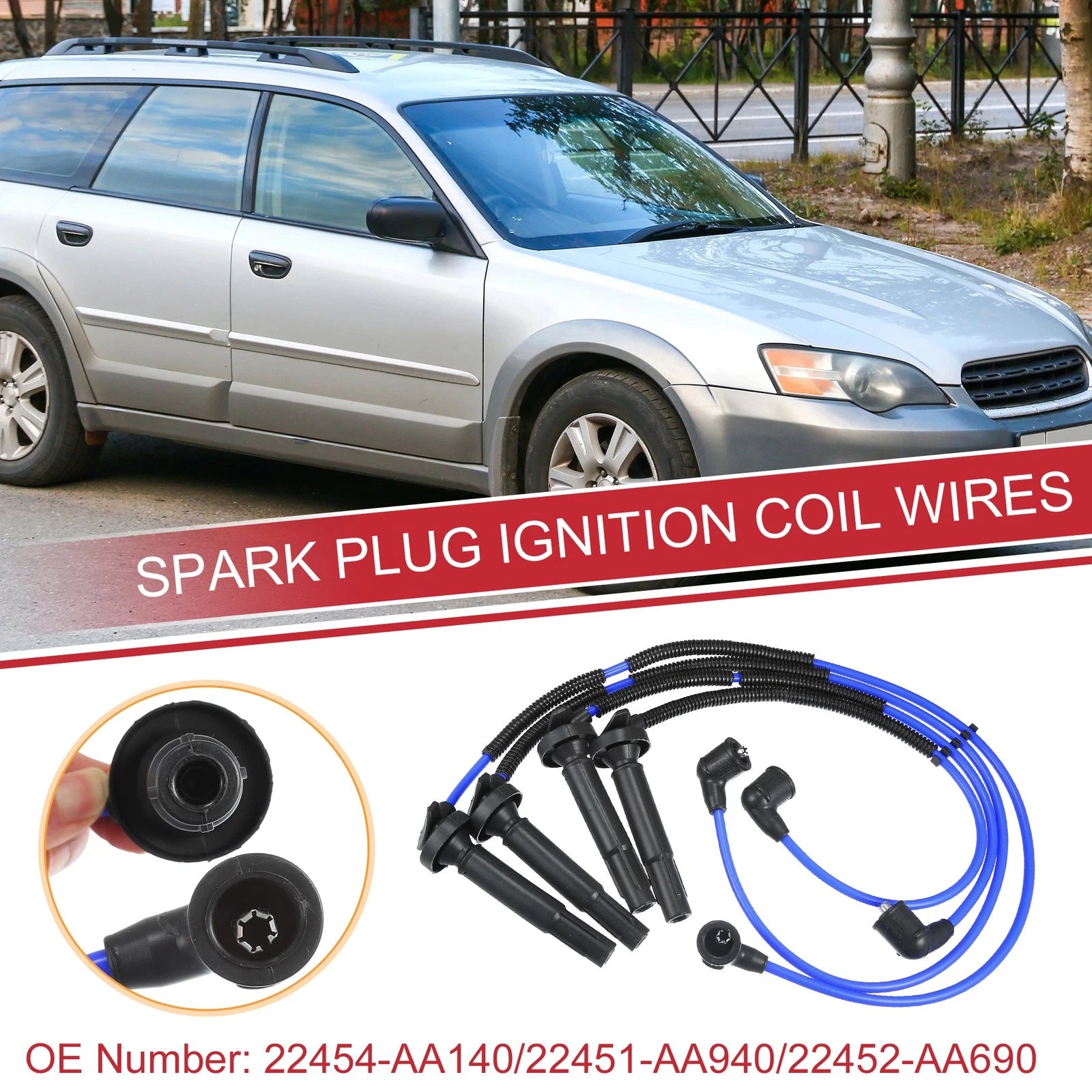Set of 4 Spark Plug Wire Ignition Coil Cables No. 22454-AA140 for Subaru Forester 