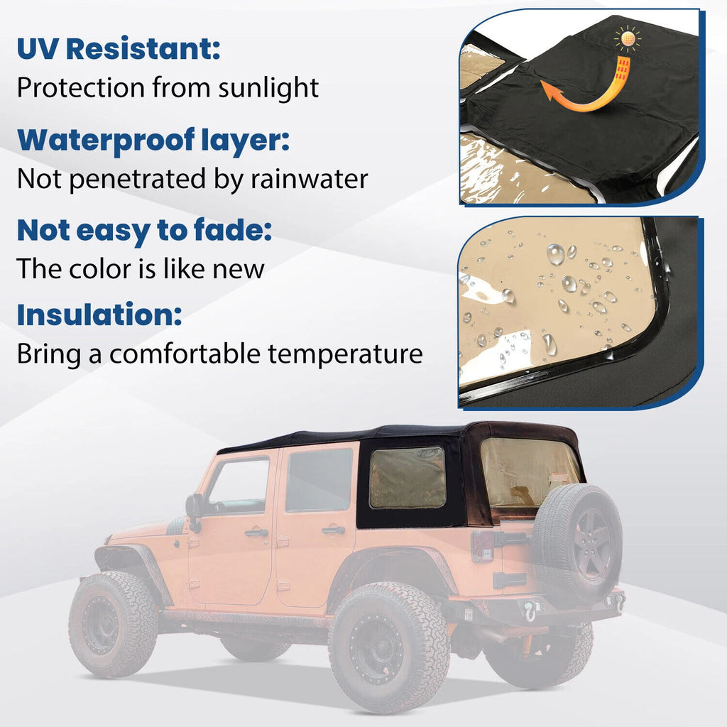 Replacement Soft Top for Jeep Wrangler JK Rubicon 4-Door (2010–2018)
