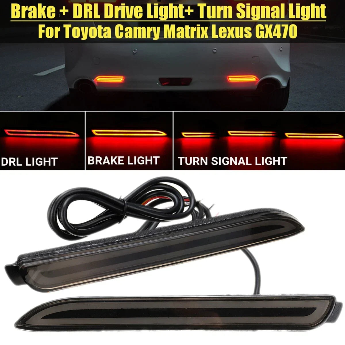 Smoked LED Rear Bumper Reflector Brake Stop Light for Toyota Camry