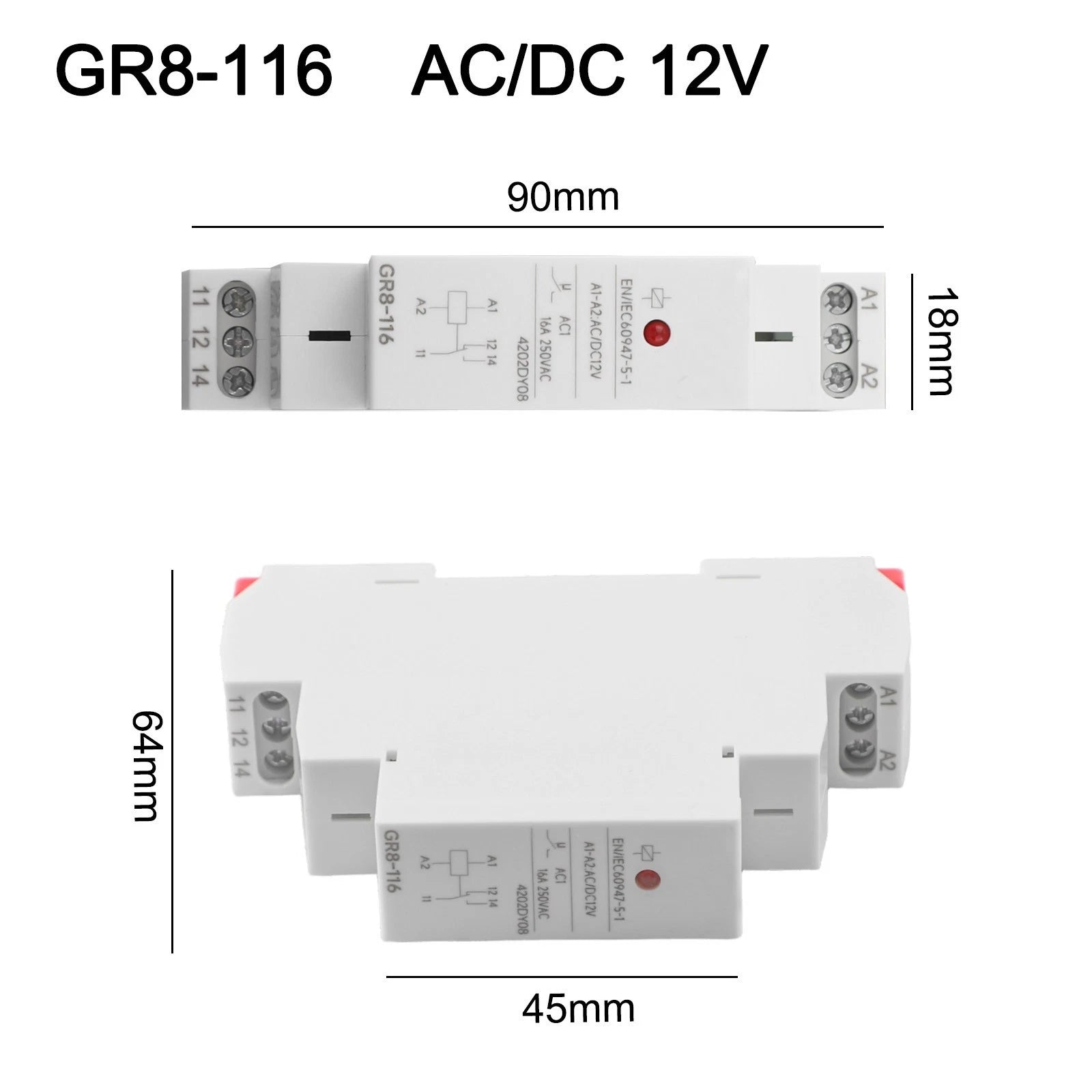 GR8116 Auxiliary Relay 1SPDT Din Rail for Electrical Systems (12V)