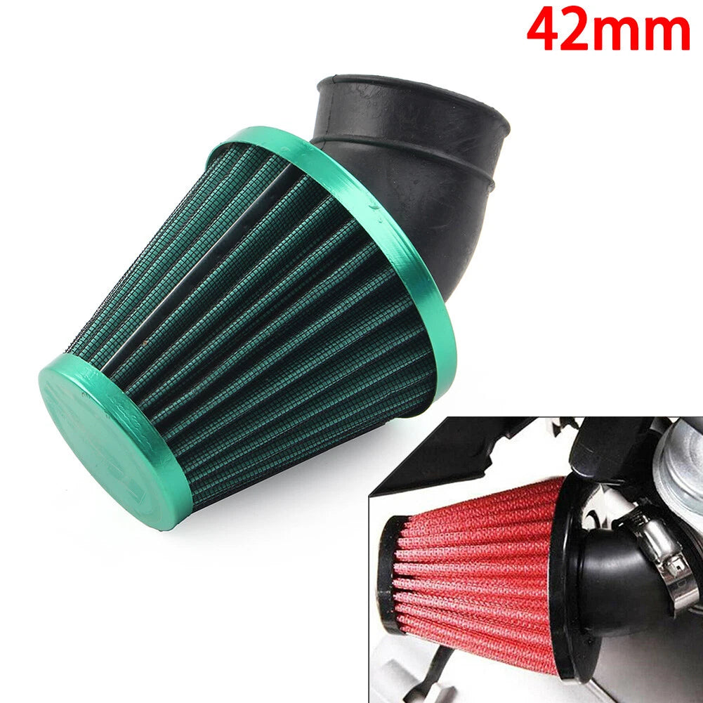 42mm Air Intake Filter for Motorcycle (Rubber Bend Inlet, Steel Mesh)