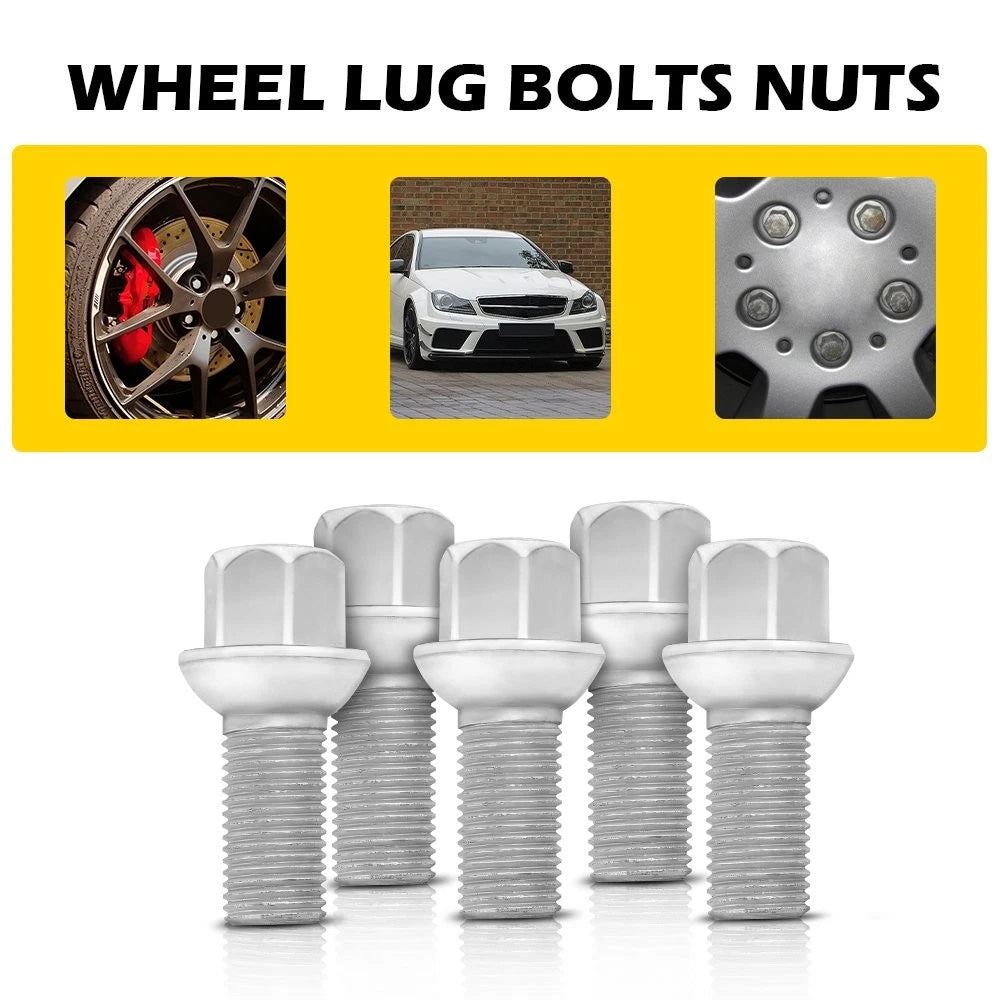 Set of 5 Wheel Lug Bolts Studs Nuts for Mercedes C200 C230 C250 C300 C350 C63 (2001–2015)