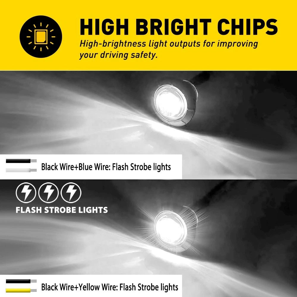 10 Pcs 3/4 Inch White Dual Function Marker Lights Strobe Steady Mode
