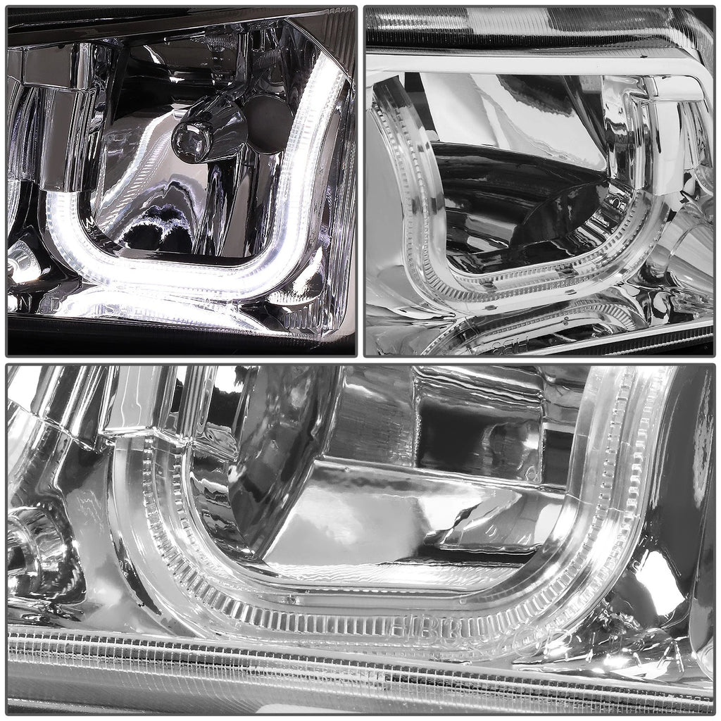 Chrome Amber J-Halo LED DRL Headlights w/ Bumper Lamps for Chevy Silverado (2003–2007)