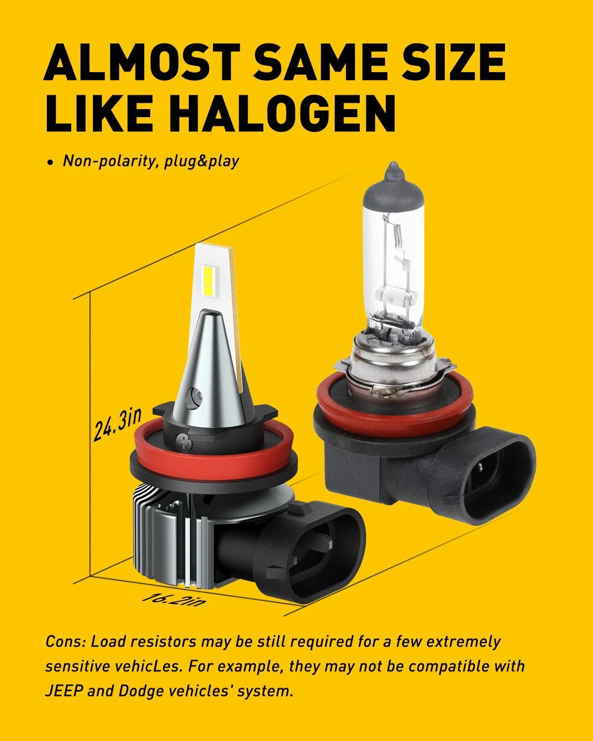 2X LED Fog Light Bulbs for H8 H11 (Error Free, 6000K)