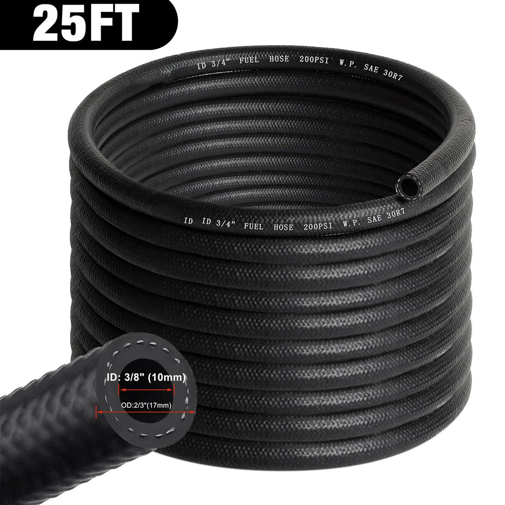 10mm (3/8") ID Fuel Line Hose for 25FT (NBR) Push-On 300PSI Black (—)