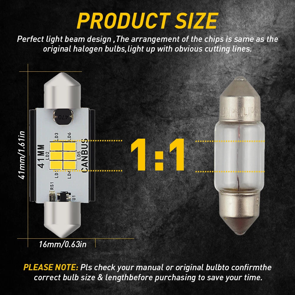 2X LED Festoon Interior Dome Trunk Light Bulb for Make Model (YYYY–YYYY)