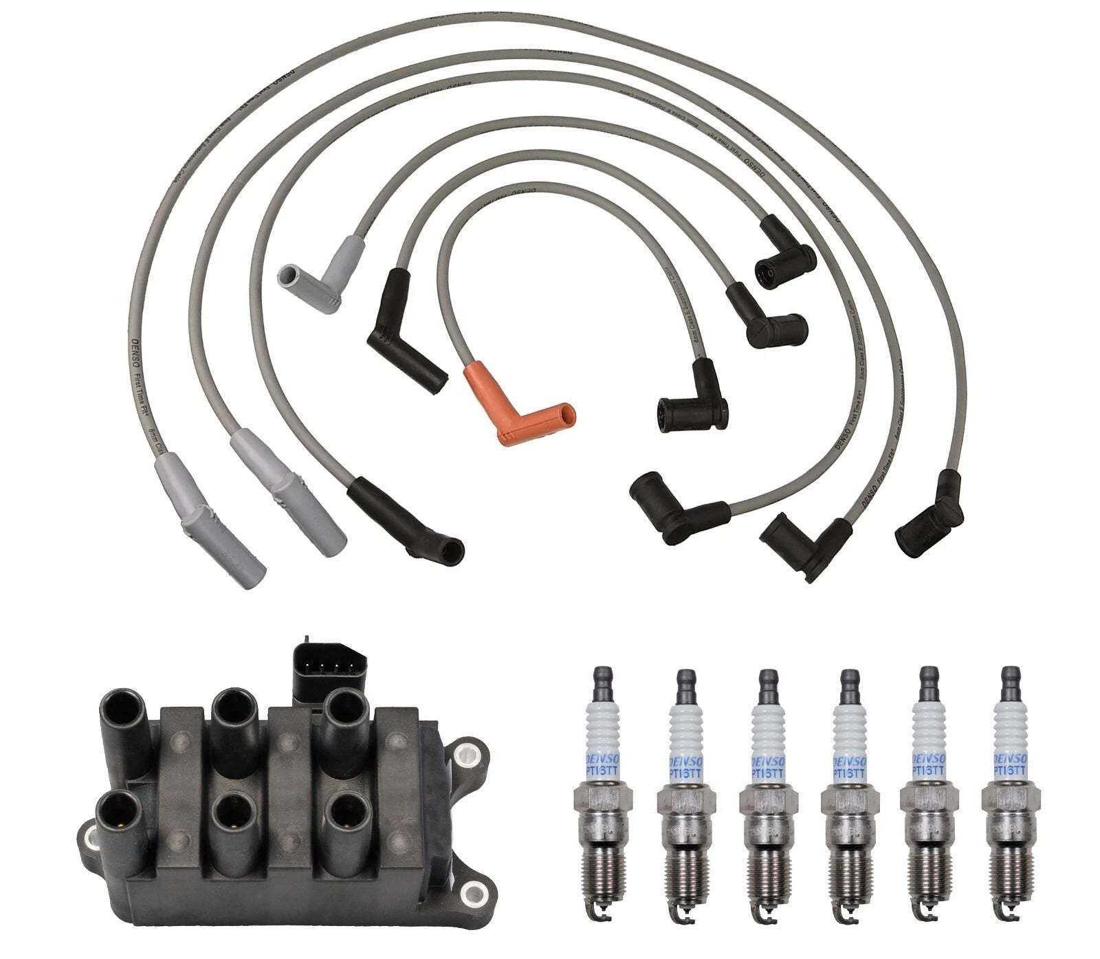 Set of 6 Denso Ignition Coil Wires & Platinum TT Spark Plugs for Ford 4.2L V6