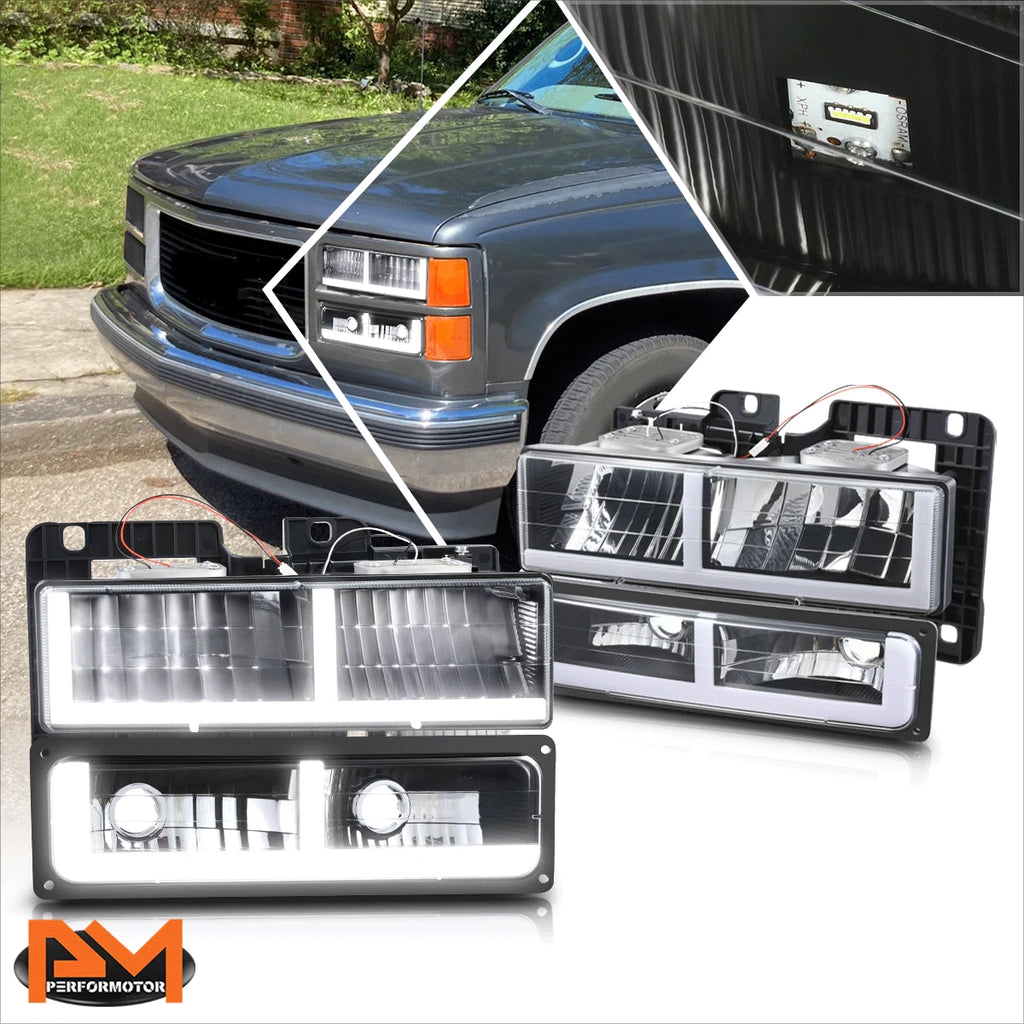 F-Shape LED DRL Headlights for Chevy GMC C/K Suburban Tahoe Yukon (1988–2002)