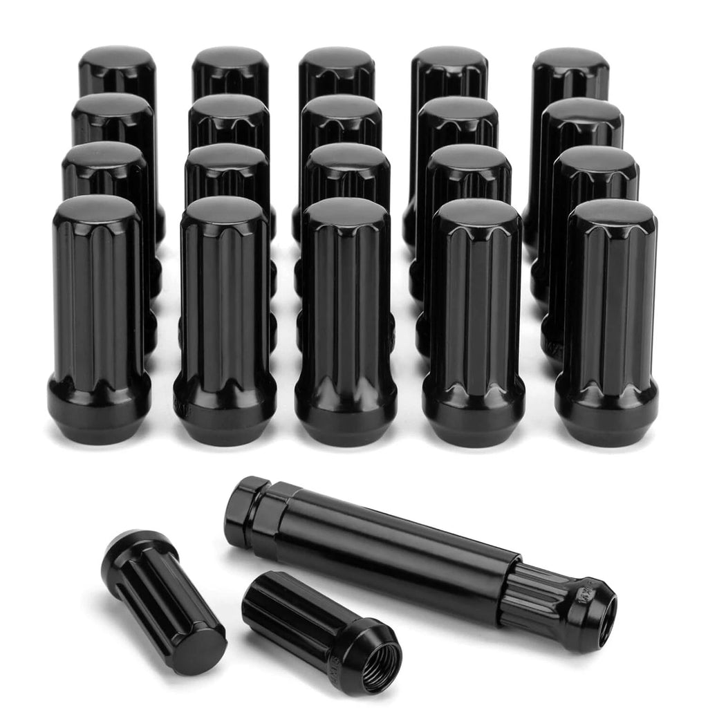 24x Black M14x1.5 Spline Lug Nuts + Key for Chevy Silverado 1500 (1999–2022)