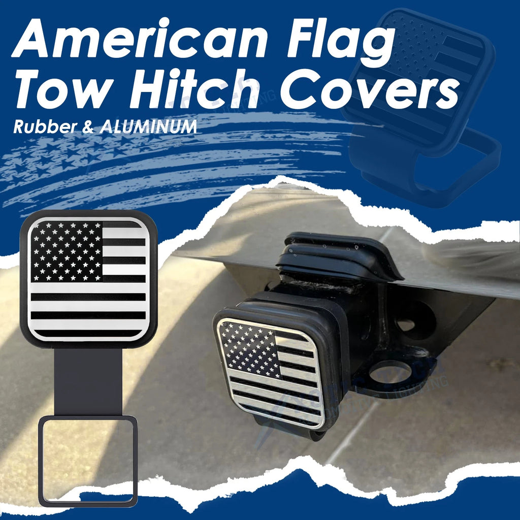 Universal 2" Silver Flag Tow Hitch Cover for 4-Way Flat Insert (2015-2025)