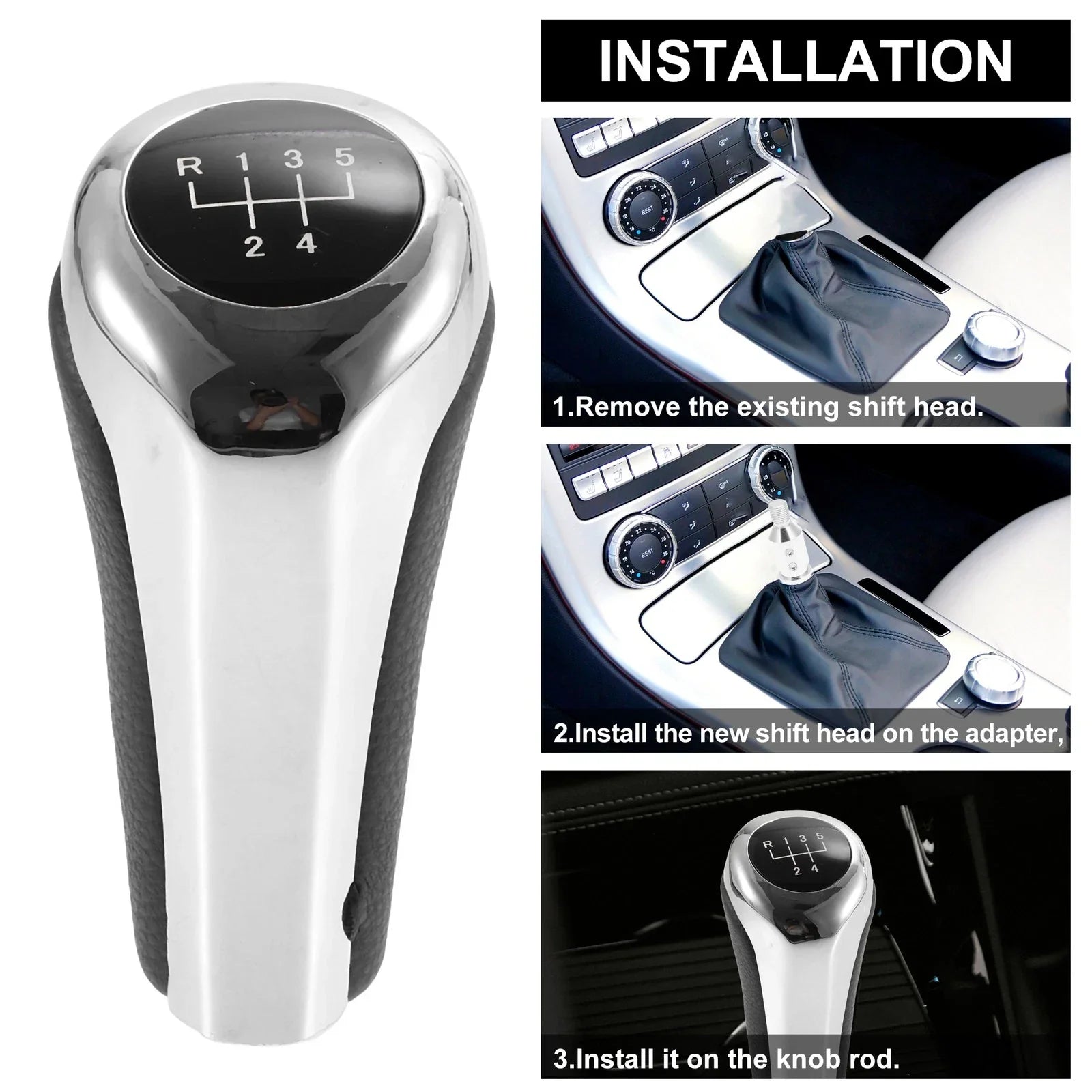 5 Speed Manual Shift Knob Head for BMW X1 E84 Faux Leather Black Silver Tone