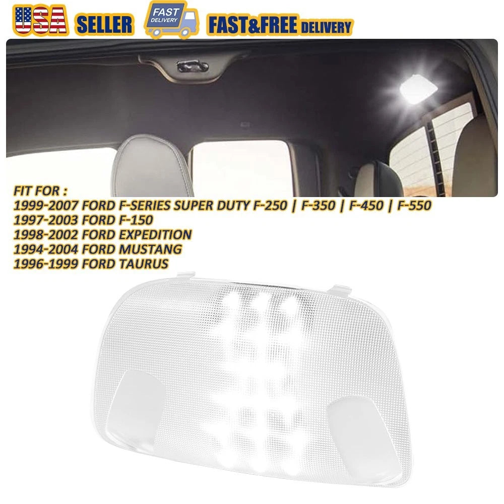 Full LED Overhead Dome Reading Light + Lamp Cover for Ford F250 F350 F450 F550 (1999–2007)
