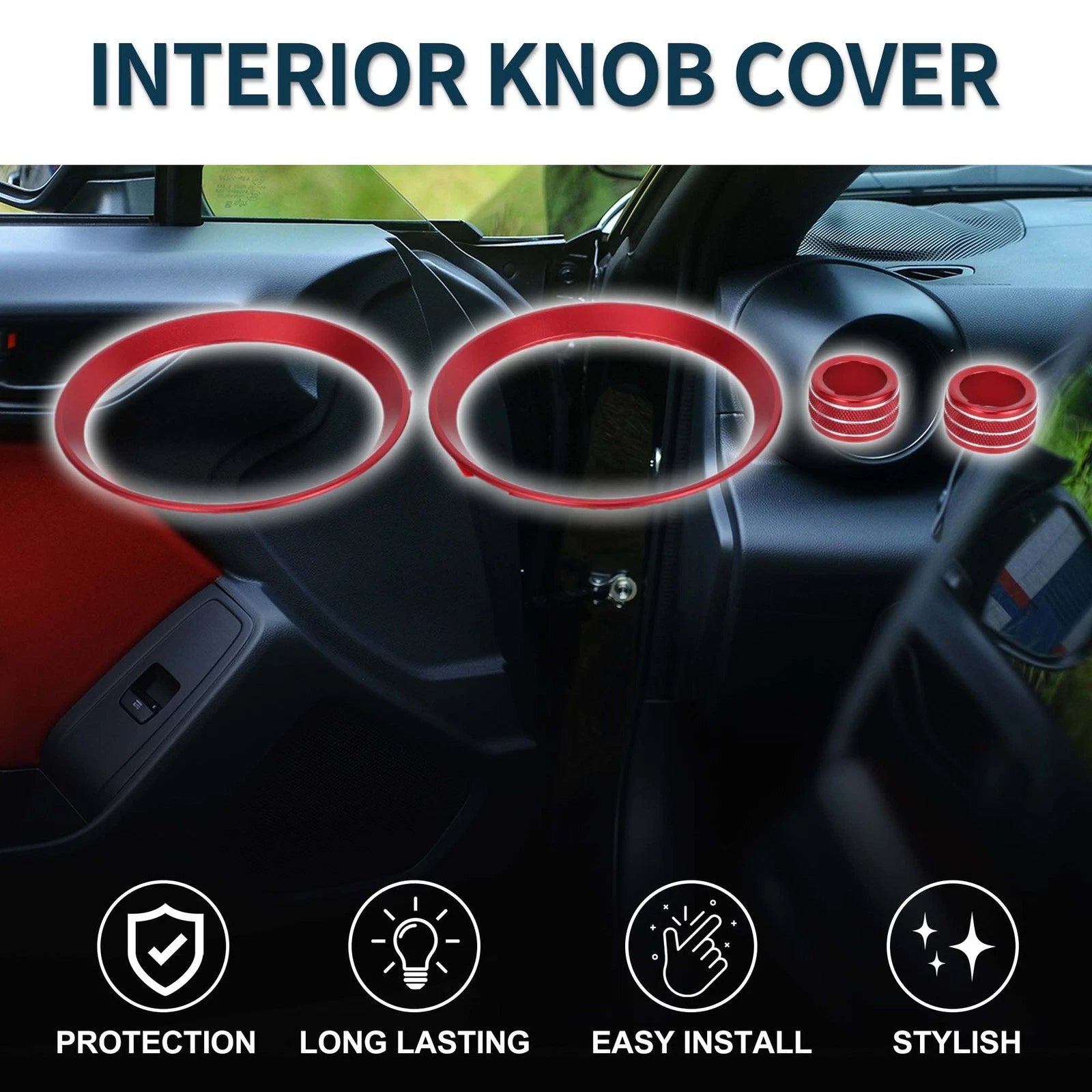 Set of 4 AC Vent Adjust Switch Knob Cover Rings for Subaru BRZ (2022–2024) Red